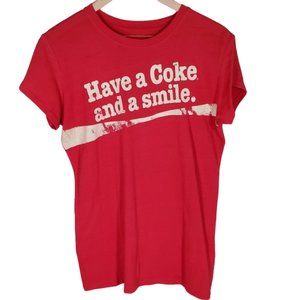 Coca Cola Shirt Graphic Sustainable Recycled Smile Red Adult M-L Juniors